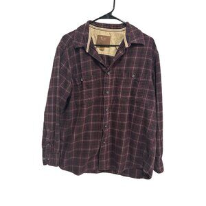 Outdoor Life Mens Plaid Burgundy Button Up Long Sleeve Shirt SZ Large